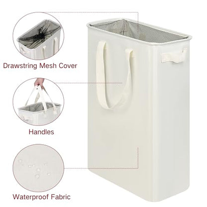 efluky Slim Laundry Basket, Narrow Laundry Hamper with Handles, Collapsible Dirty Clothes Hamper, Tall Laundry Bin for Laundry Room, Dorm and Bedroom, 12.7 Gallons(48L) Beige
