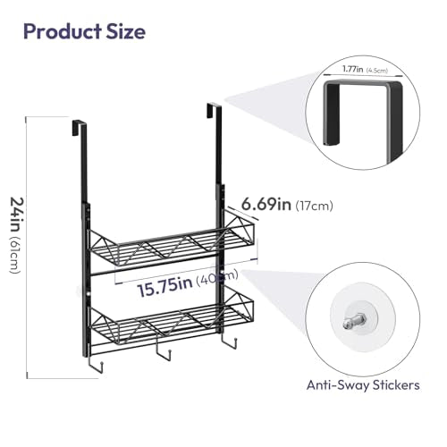Over Door Hat Organizer - 3 Tier Wall Mounted Hat Rack with 2 Adjustable Metal Basket and 3 Hooks, Hanging Baseball Cap Organizer Storage Holds up to 29 Caps for Door, Bedroom, Closet