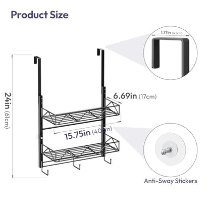 Over Door Hat Organizer - 3 Tier Wall Mounted Hat Rack with 2 Adjustable Metal Basket and 3 Hooks, Hanging Baseball Cap Organizer Storage Holds up to 29 Caps for Door, Bedroom, Closet