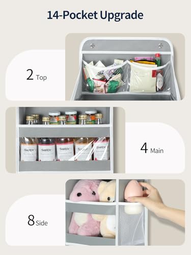 Yecaye 5 Tier Over the Door Organizer, Swing-proof Door Organizer Hanging with Clear PVC Windows, Behind the Door Storage for Bedroom Nursery Closet Laundry Pantry Bathroom, Grey