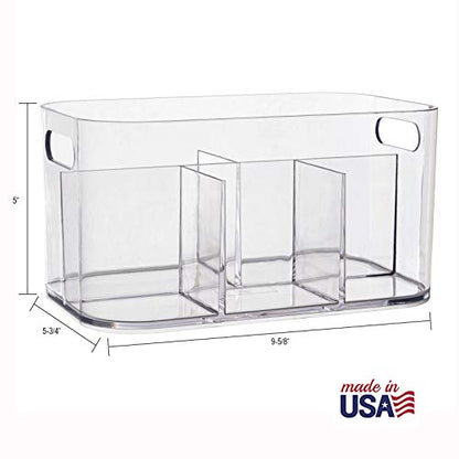 STORi Bliss 5-Compartment Plastic Cosmetics Storage Organizer, Set of 2 | Clear | Rectangular Divided Makeup Bin & Vanity Caddy with Pass-Through Handles | Round Corner Design | Made in USA
