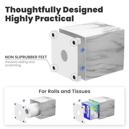 Square Tissue Box Cover, Marble Modern Facial Paper Holder, Cube Acrylic Tissue Holder Accessories for Bathroom Vanity Countertop, Bedroom Dresser, Night Stand, Desk, Office
