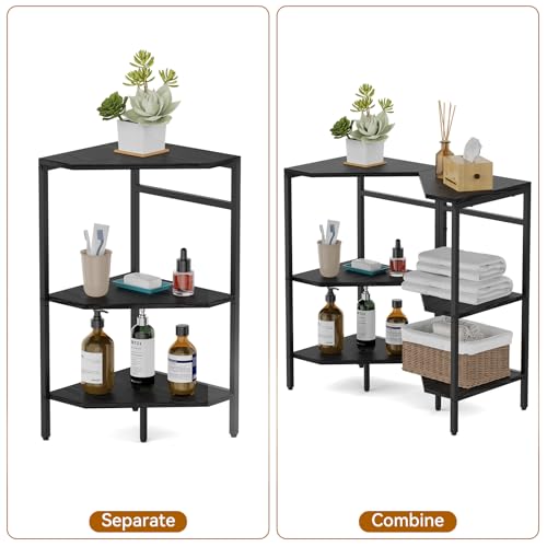 CADUKE Under Pedestal Sink Shelf, 2 Pack Under Sink Organizers and Storage, 3-Tier Pedestal Under Sink Storage Bathroom Vanity, Corner Shelf Stand for Bathroom, Kitchen, Living Room, Black