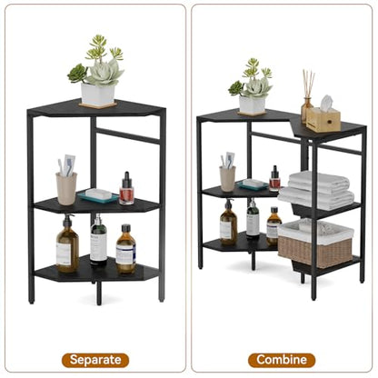 CADUKE Under Pedestal Sink Shelf, 2 Pack Under Sink Organizers and Storage, 3-Tier Pedestal Under Sink Storage Bathroom Vanity, Corner Shelf Stand for Bathroom, Kitchen, Living Room, Black