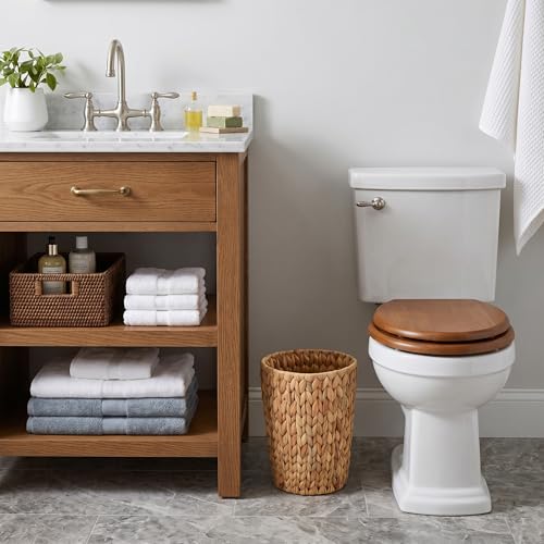 Coeusy Wicker Trash Can,Small Bathroom Trash Can,Water Hyacinth Wicker Waste Basket for Bathroom,Boho Waste Basket for Bedroom,Home Office,Compact Spaces(2 Gallon Round)
