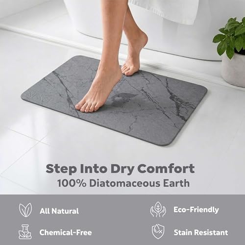 Extra Large Stone Bath Mat for Bathroom (32" x 20") | Non Slip Super Absorbent Quick Dry Diatomaceous Earth Bath Mat | XL Diatomite Stone Bath Shower Mat | Drying Mat for Kitchen Counter | Gray