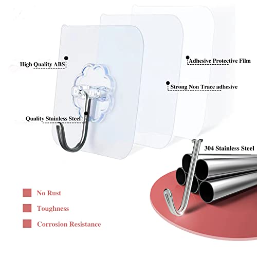 DDMY Adhesive Wall Hooks Heavy Duty 50LB Clear Hook 24 Pack for Hanging | Upgrade Sticky Hooks Hanging 50lb(Max) Transparent Reusable Waterproof No Drill for Kitchen Towel Bathroom Coat No Damage