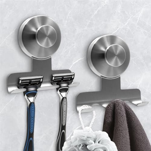 Suction Cup Razor Holder for Shower,Heavy-Duty 7KG... (Silver | Stainless Steel)