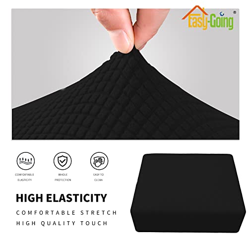 Easy-Going Stretch Square Ottoman Cover 40x40x15 inch Black | Folding Storage Footstool cover Furniture Protector Soft Rectangle slipcover with Elastic Bottom