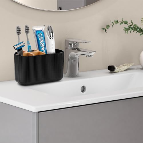 GFWARE Black Toothbrush Holder, 5 Slots Bathroom Organizers and Storage | Bamboo Toothbrush Holder, Kids Electric Toothbrush Holder and Toothpaste Storage for Bathroom Sink Organizer