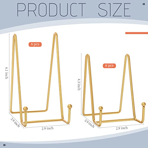 Mixweer 12 Pcs Book Stands for Display Metal Picture Frame Stand Book Plate Picture Holder Easels Photo Holder for Decorative Display(4.3 Inch, 6 Inch,Gold)