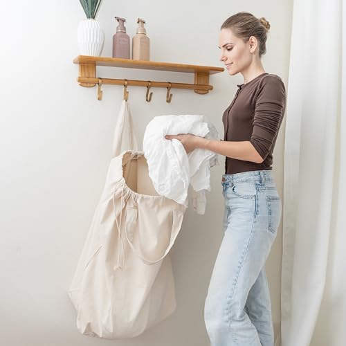 College Dorm Laundry Bags - Versatile and Heavy Duty College Laundry Hamper Liner with Drawstring - Canvas Laundry Basket Liner - 100% Cotton, Washable and Foldable Cloth Laundry Bags (1 Pack)