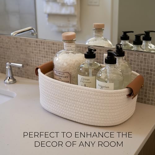 Beautiful Storage Basket Set of 5 - Sturdy Cotton Rope Baskets for Shelves | Perfect for Organizing Your Home - Quality Storage Bins Easily Fit with Any Nursery or Bedroom Decor