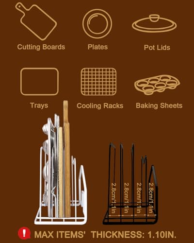 SUNFICON Cutting Board Rack Chopping Board Organizer Stand Holder Kitchen Countertop Pots Pan Lids Rack Organizer Flat Steel 4.92 x 5.7 x 8.47 in. Black