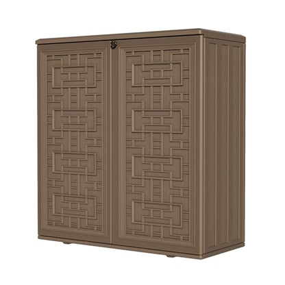 HOMSPARK Indoor/Outdoor Storage Cabinet with Doors and Shelf, 34”x16”x36” HDPE Plastic Storage Box for Patio, Balcony, Multi-Purpose for Tools, Brown