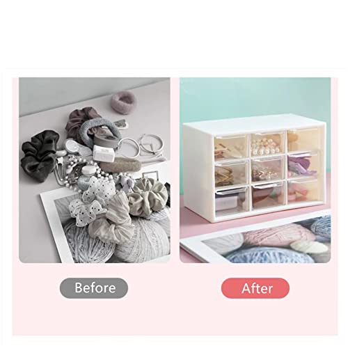 Feadily 2PCS Small Drawer Organizer for Desk, Desktop Drawer Organizer with 9 Clear Drawers, Plastic Desktop Storage Drawers 7.1 Inch x 3 .9 Inch x 4.7 Inch, White