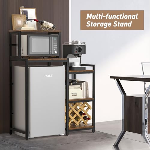 Mini Fridge Stand with Storage Shelves, 5-Tier Mini Fridge Cabinet, Brown | Microwave Organizer Shelf and Baker Rack, Wood Utility Storage Shelf with Mini Fridge Storage Space for Dorm Kitchen