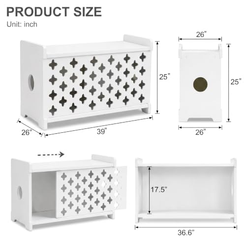 SKAGIT White Wooden WiFi Router Storage Box Hider, Decorative Projector Box Hider Rack Countertop, Cable Management Organizer for Modem, Router, Power Strip, and Small Accessories