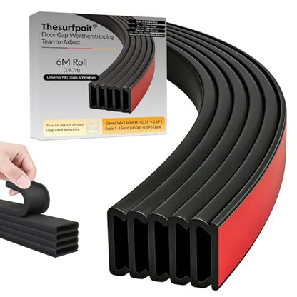 5-Layer Self-Adhesive Weather Stripping Door Seal, Soundproof Draft Stopper for Interior Exterior Doors & Windows, Dustproof Windproof, 19.7Ft (Black)