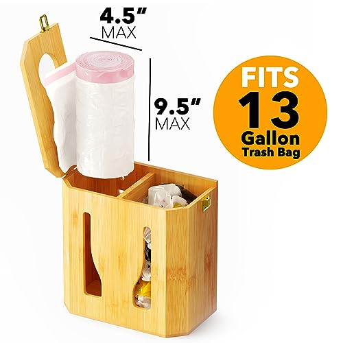 SpaceAid Bamboo 2 in 1 Garbage Bag Roll Holder & Dispenser, Under Sink Organizer for Kitchen Storage