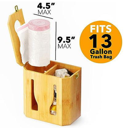 SpaceAid Bamboo 2 in 1 Garbage Bag Roll Holder & Dispenser, Under Sink Organizer for Kitchen Storage