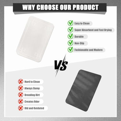 Stone Bath Mat, Super Absorbent Diatomaceous Earth Shower Mat, Non-Slip Fast-Drying Bathroom Floor Mats, 23.6'' × 15.4", Greyish White, 2 Pack