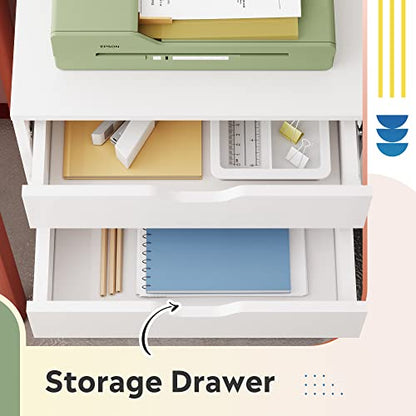 DEVAISE 5-Drawer Filing Cabinet Under Desk, Storage file Cabinet, White | Wood Drawer Unit, Craft Storage Cabinet, Office Rolling Cart, Printer Stand