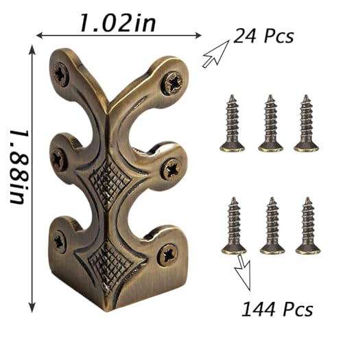 24 pcs Solid Brass Baseboard Corner Protectors, Skirting Board Corner Protectors, Vintage Metal Corner Protector Table Corner Edge Cover Safety Bracket with Screws (Bronze)
