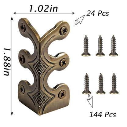 24 pcs Solid Brass Baseboard Corner Protectors, Skirting Board Corner Protectors, Vintage Metal Corner Protector Table Corner Edge Cover Safety Bracket with Screws (Bronze)