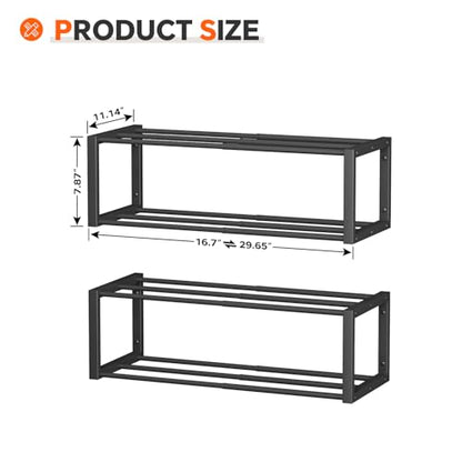 Homeiju Hanging Shoe Organizer,2 Pack Wall Mounted Shoe Rack Holds 12 Pairs,Space Saving Metal Wall Shoe Rack,Hanging Shoe Rack Shoe Holder for Small Space,Entryway,Closet,RV,Camper（Black
