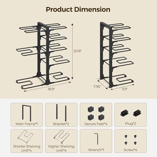 LAMU 8-Tier Heavy Duty Pots and Pans Organizer under Cabinet, 20.8" H | Adjustable heavy-duty pot rack holds stockpots, Dutch ovens and cast iron cookware, 120 LB capacity, Fits inside cabinet