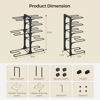 LAMU 8-Tier Heavy Duty Pots and Pans Organizer under Cabinet, 20.8" H | Adjustable heavy-duty pot rack holds stockpots, Dutch ovens and cast iron cookware, 120 LB capacity, Fits inside cabinet
