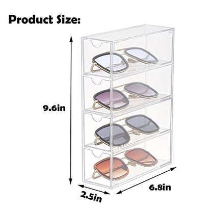 Sunglass Storage Box, Acrylic Eyeglass Organizer, Make-up Storage Drawer Tray, Jewelry Trays, Type Strong Load-bearing Easy Access 4-Layer Transparent Visual Sunglasses Case Home Office Using