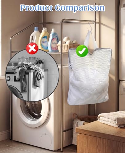 4 Pcs Mesh Hanging Laundry Bag with S Hooks, 15"x12" Laundry Bags for Washing Machine for Clothes Delicates Lingerie Sock