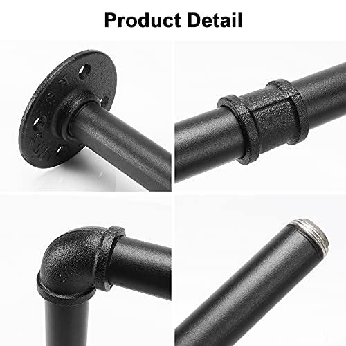 Industrial Iron Pipe Clothes Hanging Bar DIY Wall-Mounted Garment Rack Heavy Duty Clothing Rack for Bedroom, Laundry Room, Closet Storage (Black 24 inch)