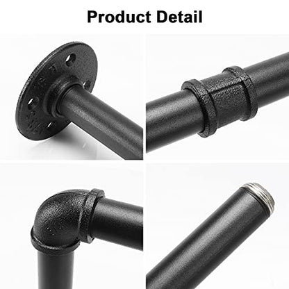 Industrial Iron Pipe Clothes Hanging Bar DIY Wall-Mounted Garment Rack Heavy Duty Clothing Rack for Bedroom, Laundry Room, Closet Storage (Black 24 inch)