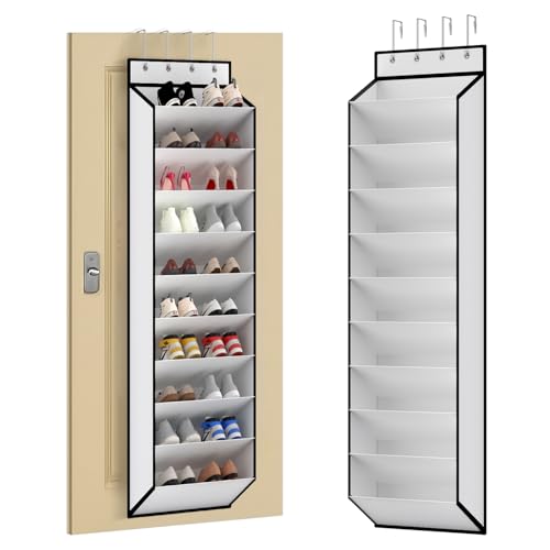 KEEPJOY 10 Tiers White Over Door Shoe Organizer Storage, Hanging Shoe Holder for Door with Large Deep Pockets, Fit 20-30 Pairs Shoe Rack for Sneakers, Boots (White)