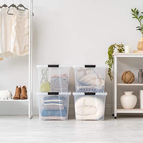 IRIS USA 6-Pack 72 Quart Storage Bins with Lids, Clear | Transparent design makes contents easy to find. Perfect for moving, blankets, clothing, and garage storage. Nestable design