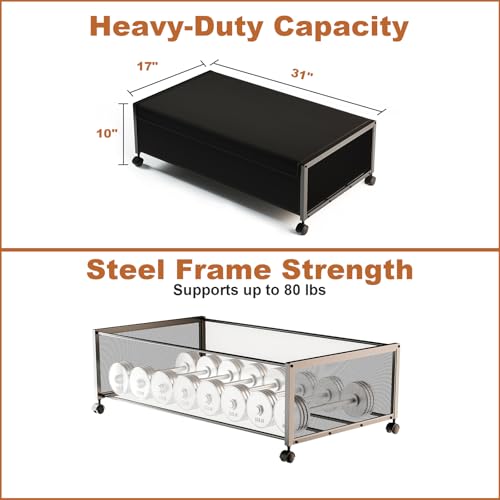 2Pack Under Bed Storage Containers, 10 inch Height,31 inch Long | Under Bed Shoe Storage,Underbed Storage with Wheels,Large Rolling under bed Clothes Storage Drawers,Lid,Dorm Tall,Black