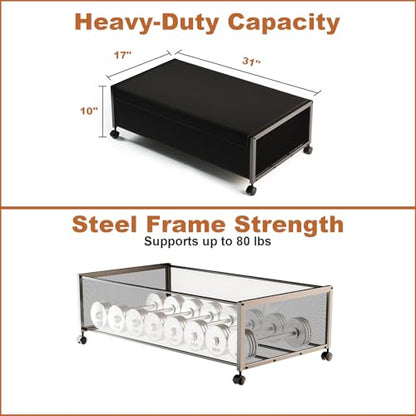 2Pack Under Bed Storage Containers, 10 inch Height,31 inch Long | Under Bed Shoe Storage,Underbed Storage with Wheels,Large Rolling under bed Clothes Storage Drawers,Lid,Dorm Tall,Black