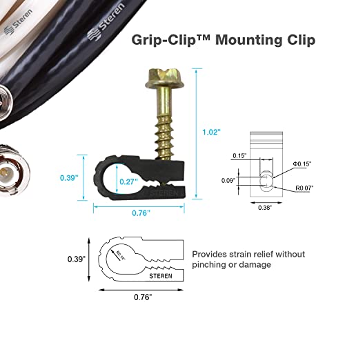 STEREN Coaxial Cable Clips - Cable Holder - Wire Clips - Siding Clips For Hanging - Cord Holder For Desk - Cable Clamps - Cord Clip - Wire Organizer Clips - Tv Mount Screws - Black - 100 Pack