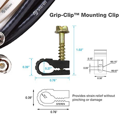 STEREN Coaxial Cable Clips - Cable Holder - Wire Clips - Siding Clips For Hanging - Cord Holder For Desk - Cable Clamps - Cord Clip - Wire Organizer Clips - Tv Mount Screws - Black - 100 Pack