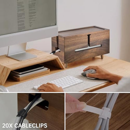 Brown Wood Large Cable Management Box for Power Strip and Cord Hideaway | Large solid wood cable box fits 13" power strips, detachable legs, air vents, child-safe lid, tool-free, hides 6-8 cords.