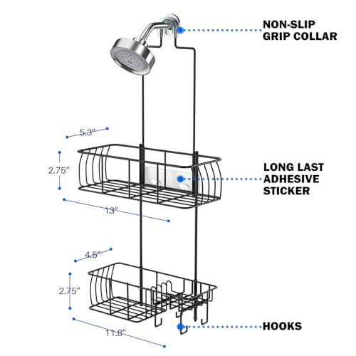Epicano Shower Caddy Hanging,Large Capacity Shower Organizer,Black | Rustproof,Built-in Soap Dish & 4 Hooks for Loofahs,Suction & Adhesive Install,No Drilling Bathroom Shelves for Inside Shower