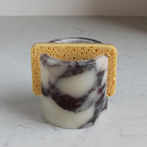 Natural Marble Travertine Sponge Holder for Kitchen Counter, Drying Rack, Sponge Caddy for Sink Organizer - Calacatta Viola Marble