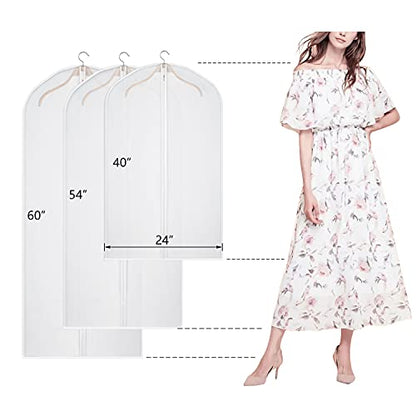 40/50/60 Inch Garment Bags 12 Pack Dress Bags Suit Bags | Dustproof Peva, Translucent Clothes Covers, Reusable, Durable Full Zipper, For Hanging Clothes, Long Dresses, Suit, Coat