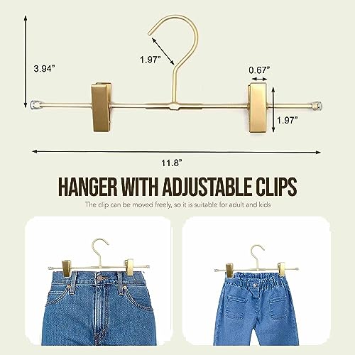 20 Pack Gold Aluminum Bottom Clips Heavy Duty Pants Jean Trouser Hangers Clothes Hangers -Legging Organizer Adjustable Clips Pants Skirt Blouse Hanger