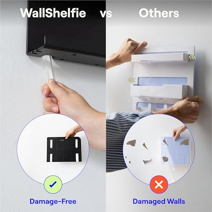 WallShelfie Bedside Wall Organizer & Dorm Decor for Dorm Room - Black | Dorm Room Essential, Floating Bedside Shelf Wall Mount Organizer, Remote Control Holder, Cool Teen Girls Trendy Stuff