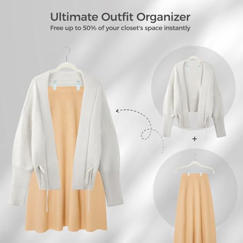 HOUSE DAY Velvet Skirt Hangers with Adjudtable Clips 10 Pack, Ivory | Non Slip Suit Organizer with 360° Hook, Heavy Duty Hanger for Pants, Skirts, Shorts, Outfit Hangers All-Season Space Saver