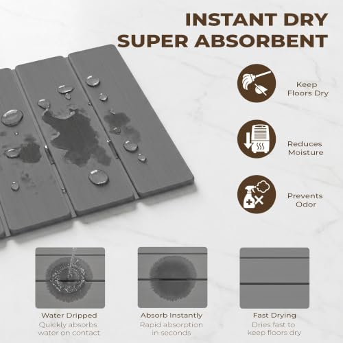 Foldable Stone Bath Mat, Non-Slip & Quick Dry Diatomaceous Earth Bath Mat, Natural Super Absorbent Stone Mat Bathroom Easy to Clean | Suitable for Shower, Bathroom, 23.6 x 15.3” - Dark Gray